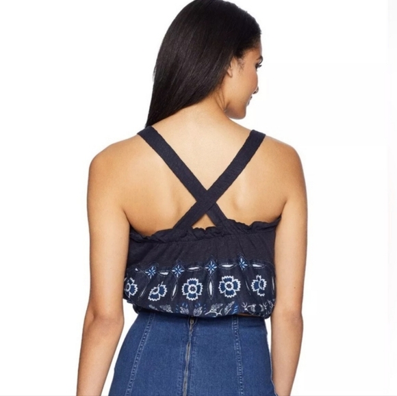 NWT Free People Love Life Boho Navy Bubble Tank Top Blouse, Size Large - Picture 3 of 8